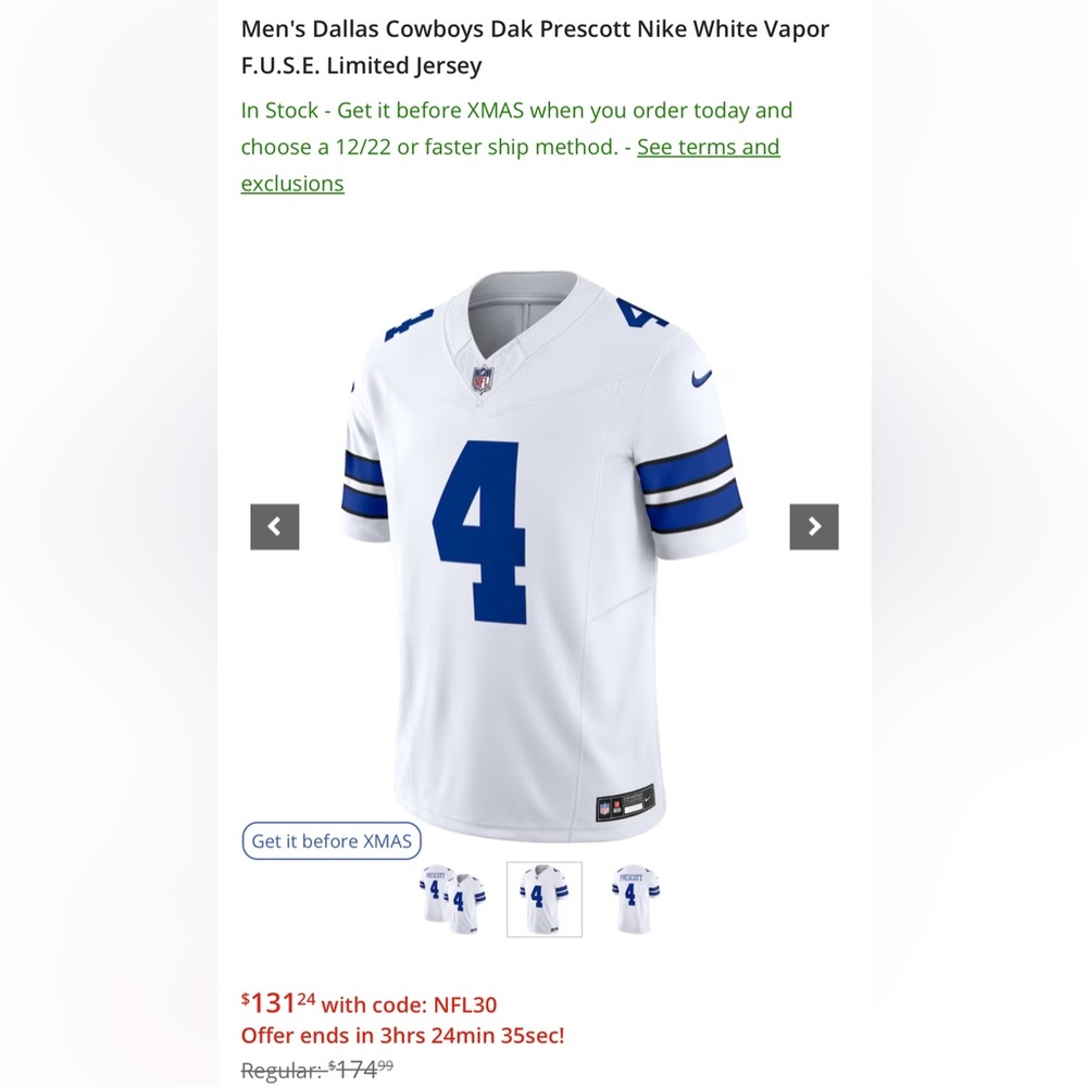 NIKE DALLAS COWBOYS DAK PRESCOTT JERSEY SIZE XL